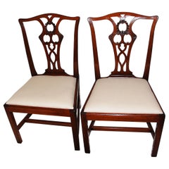 Antique English Georgian Period Chippendale Pair of Carved Mahogany Sidechairs
