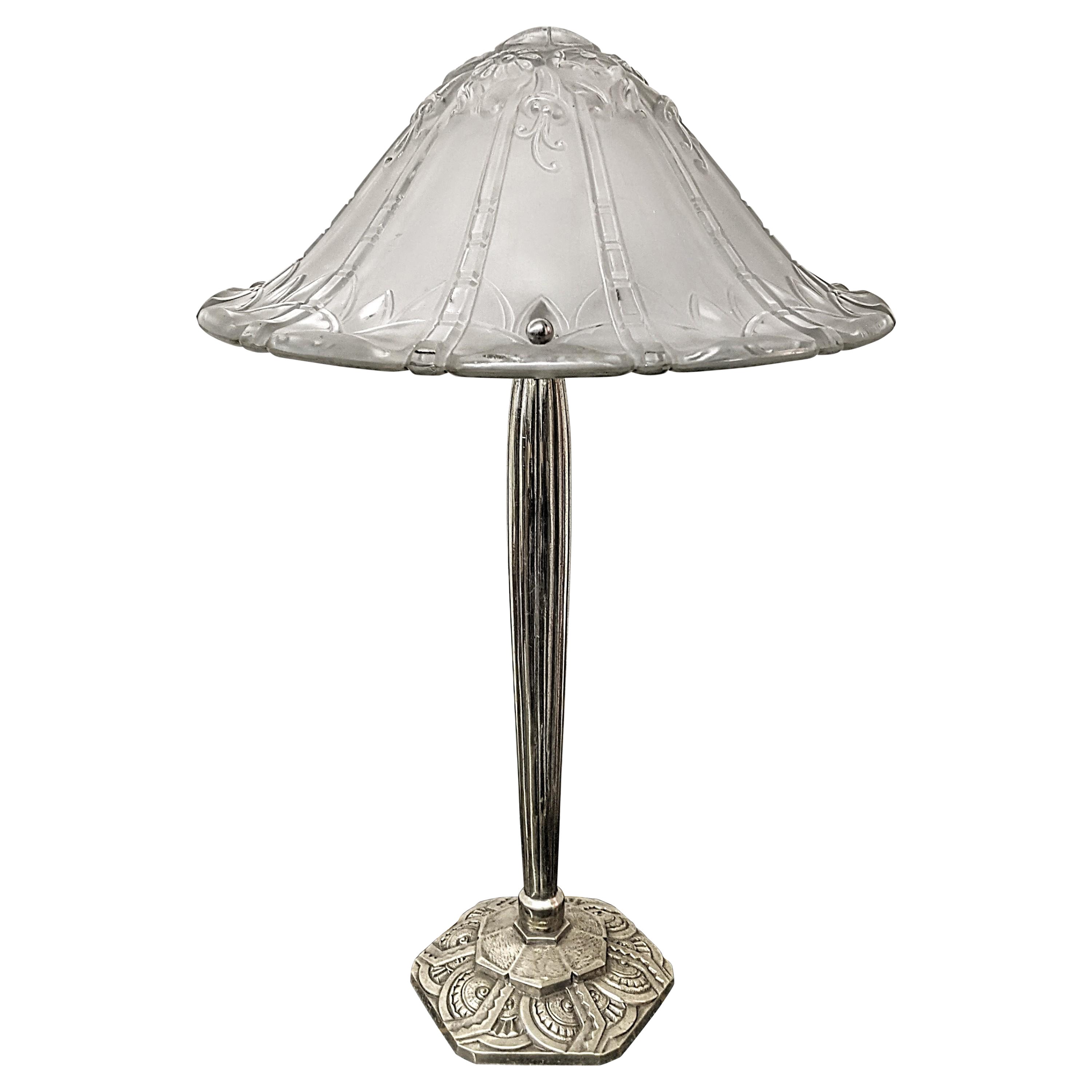 French Art Deco Table Lamp Signed Lorrain Nancy France For Sale