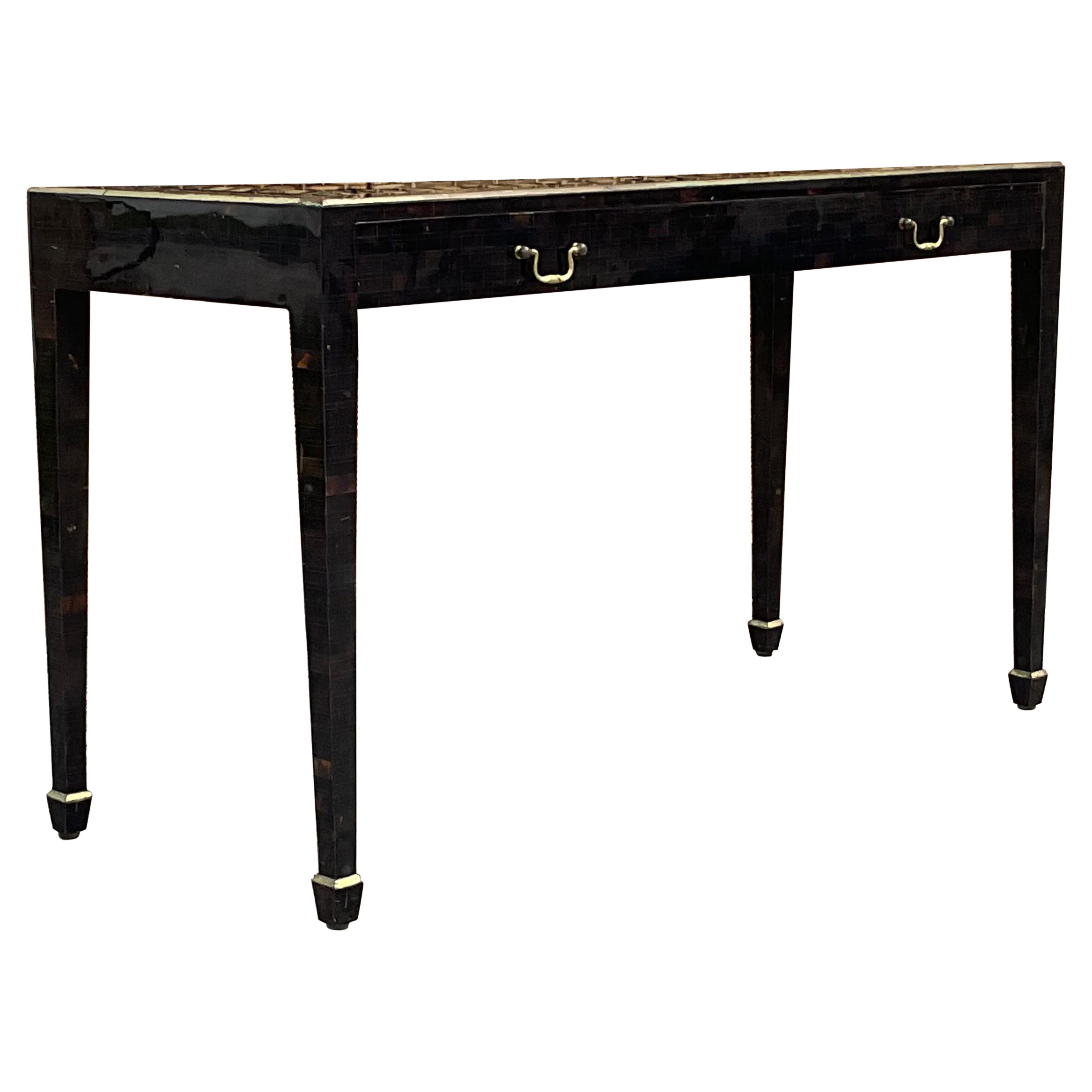 Vintage Regency Maitland Smith Tessellated Black Horn Collectors Console Table