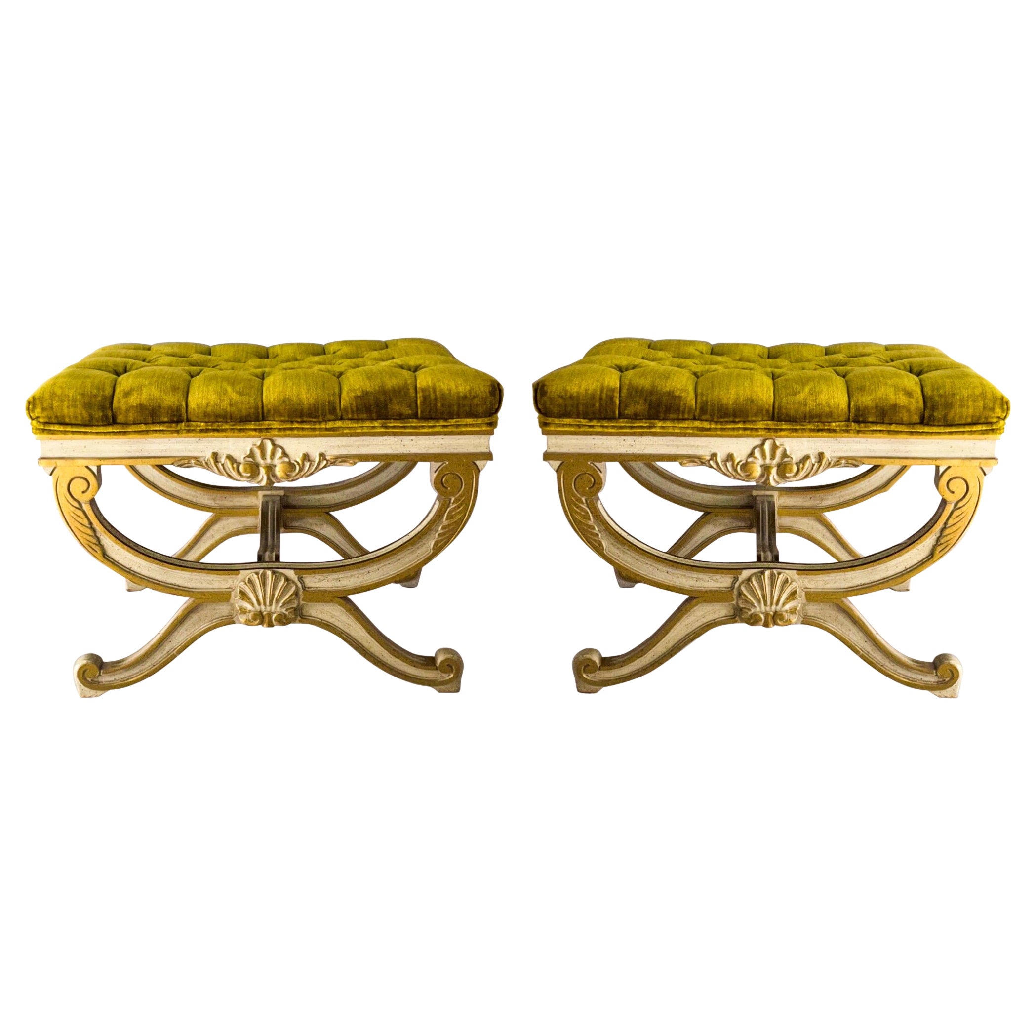 1960s Neo-Classical Style Ottomans / Benches in Velvet, Pair