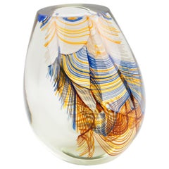 Stephen Smyers 1979 Modern Blown Art Glass Vase Abstract Feather Design