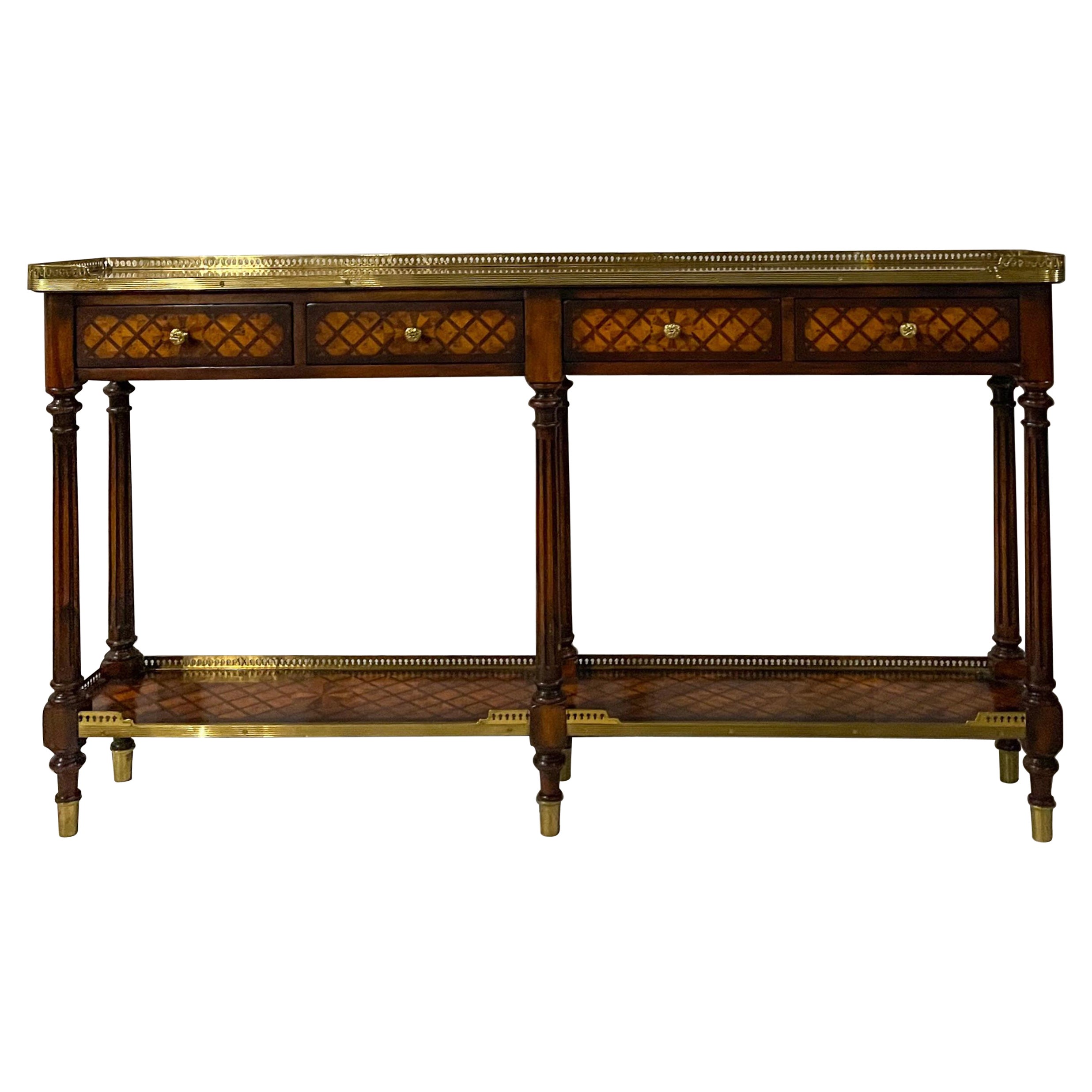 Regency Style Brass and Mahogany Inlaid Console Table Att. to Theodore Alexander