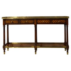 Regency Style Brass and Mahogany Inlaid Console Table Att. to Theodore Alexander