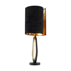 Gunmetal, Brass and Granite 21st Century Table Lamp with Black Upholstered Shade