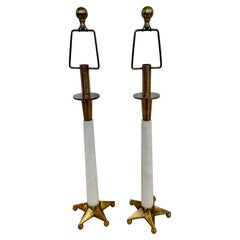 Stunning Pair of Marble & Brass Column Table Lamps