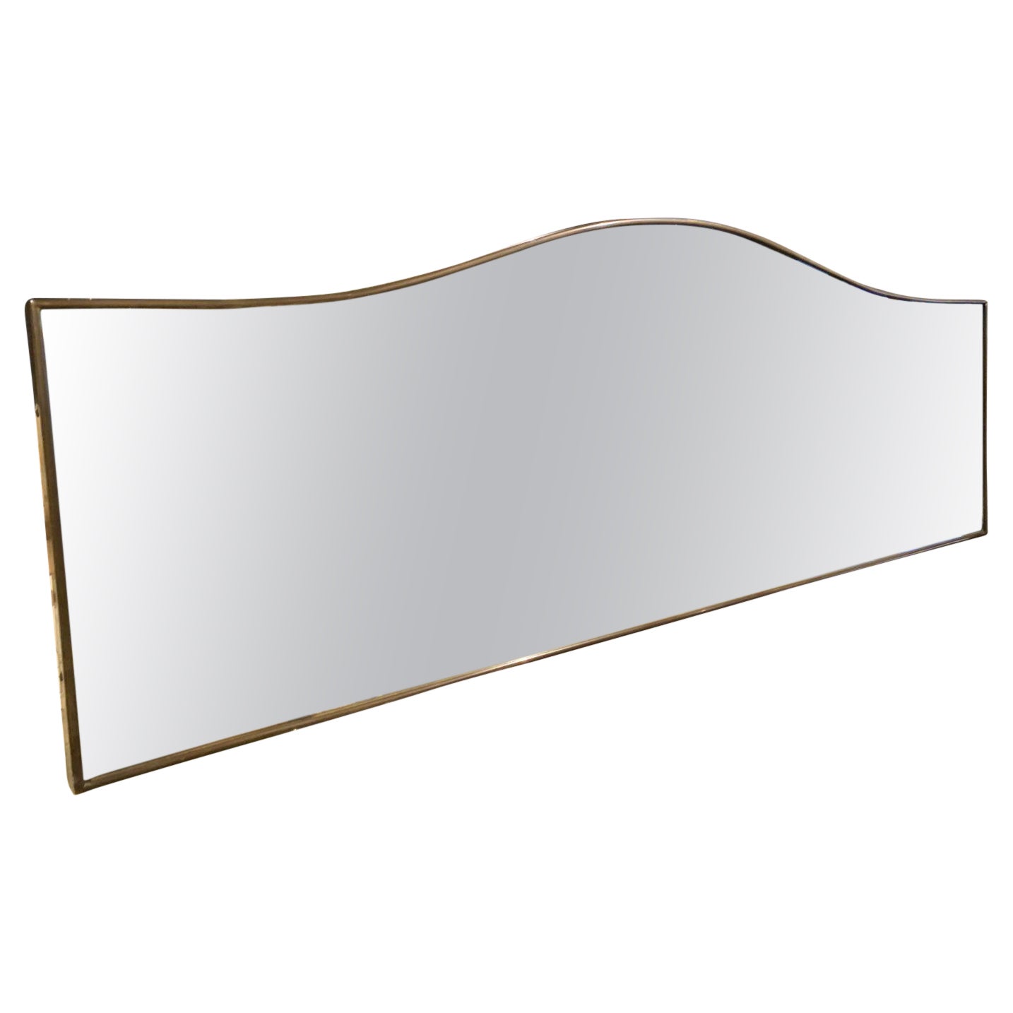 Wonderful Midcentury '1940-50s' Elongated Italian Brass Mirror For Sale