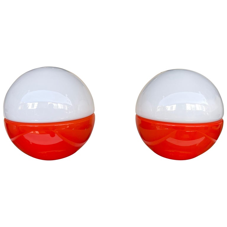 Pair of Murano Glass Ball Lamps by Mazzega, Italy, 1970s For Sale