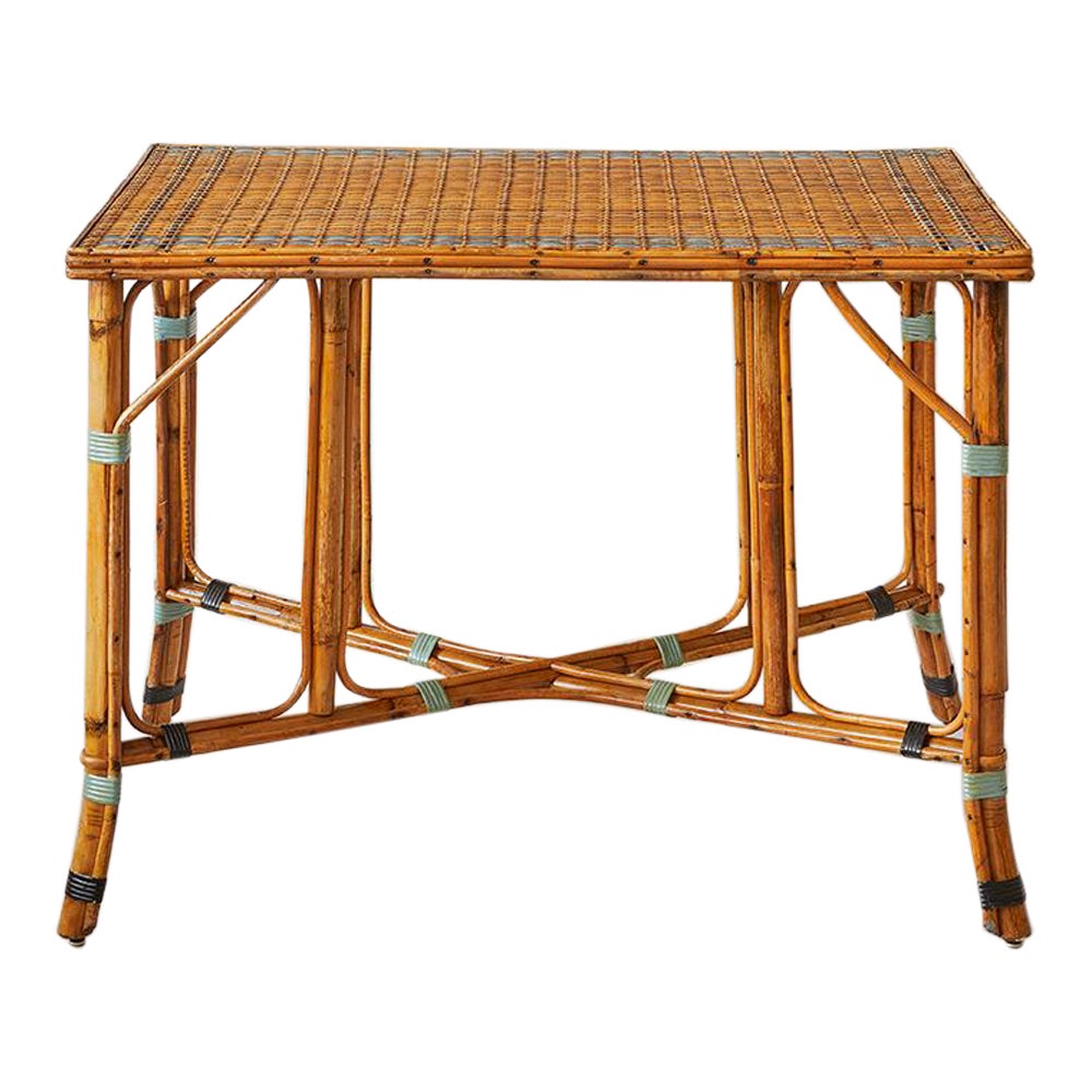 Vintage French Woven Rattan Wicker Table For Sale at 1stDibs