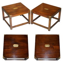 Pair of Harrods Kennedy Hardwood Military Campaign Side Tables Brass Fittings