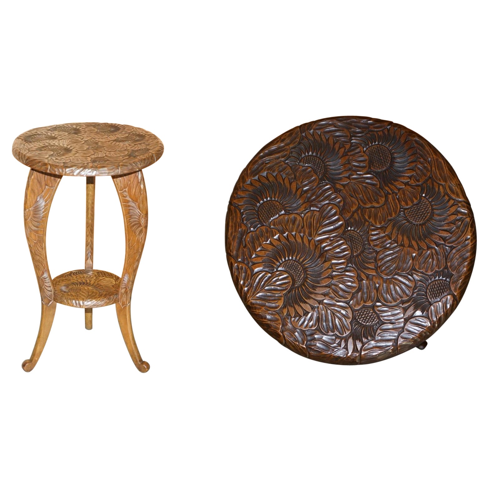 Antiguo 1905 Liberty London Lámpara lateral japonesa tallada Mesa de vino Jardinera en venta
