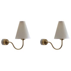 Josef Frank, Wall Lights, Brass, Wood, Fabric, Svenskt Tenn, Sweden, 1920s