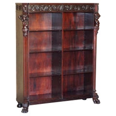 Used Lovely circa 1900 Hand Carved Library Bookcase in Hardwood with Herm Statues