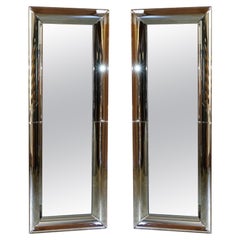 Pair of Full Length Cushion Framed Wall Mirrors with Curved Frames