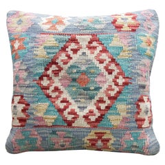 New Handmade Traditional Kilim Cushion Cover Blue Wool Scatter Pillow