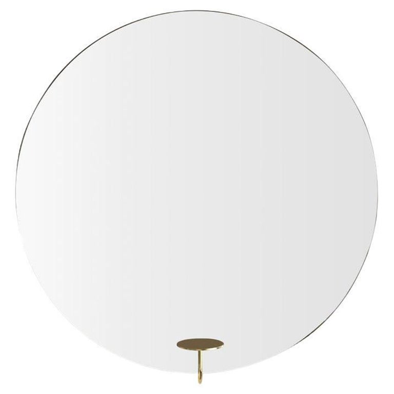 Contemporary Wall Mirror 'Miró Miró' Round, Large, Brass, Clear