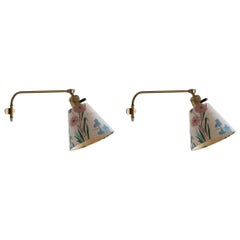 Josef Frank, Adjustable Wall Lights, Brass, Fabric, Svenskt Tenn, Sweden, 1950s