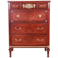 Retro Kindel Furniture French Regency Louis XVI Walnut and Gold Gilt Highboy Dresser