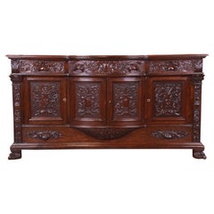 Antique Victorian Ornate Carved Oak Sideboard by Henry Fuldner & Sons