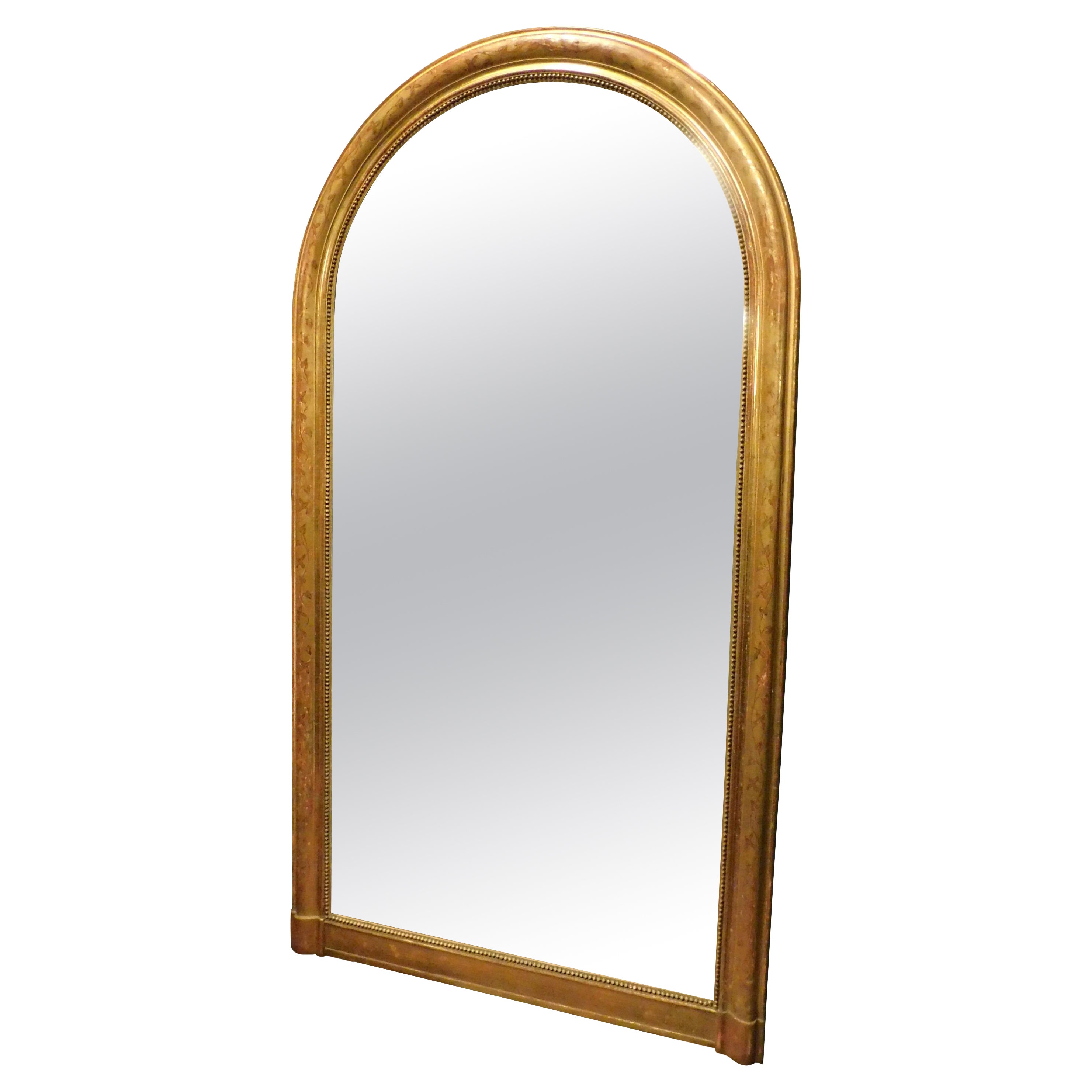 Antique Arched Mirror with Golden Frame, 19th Century Italy