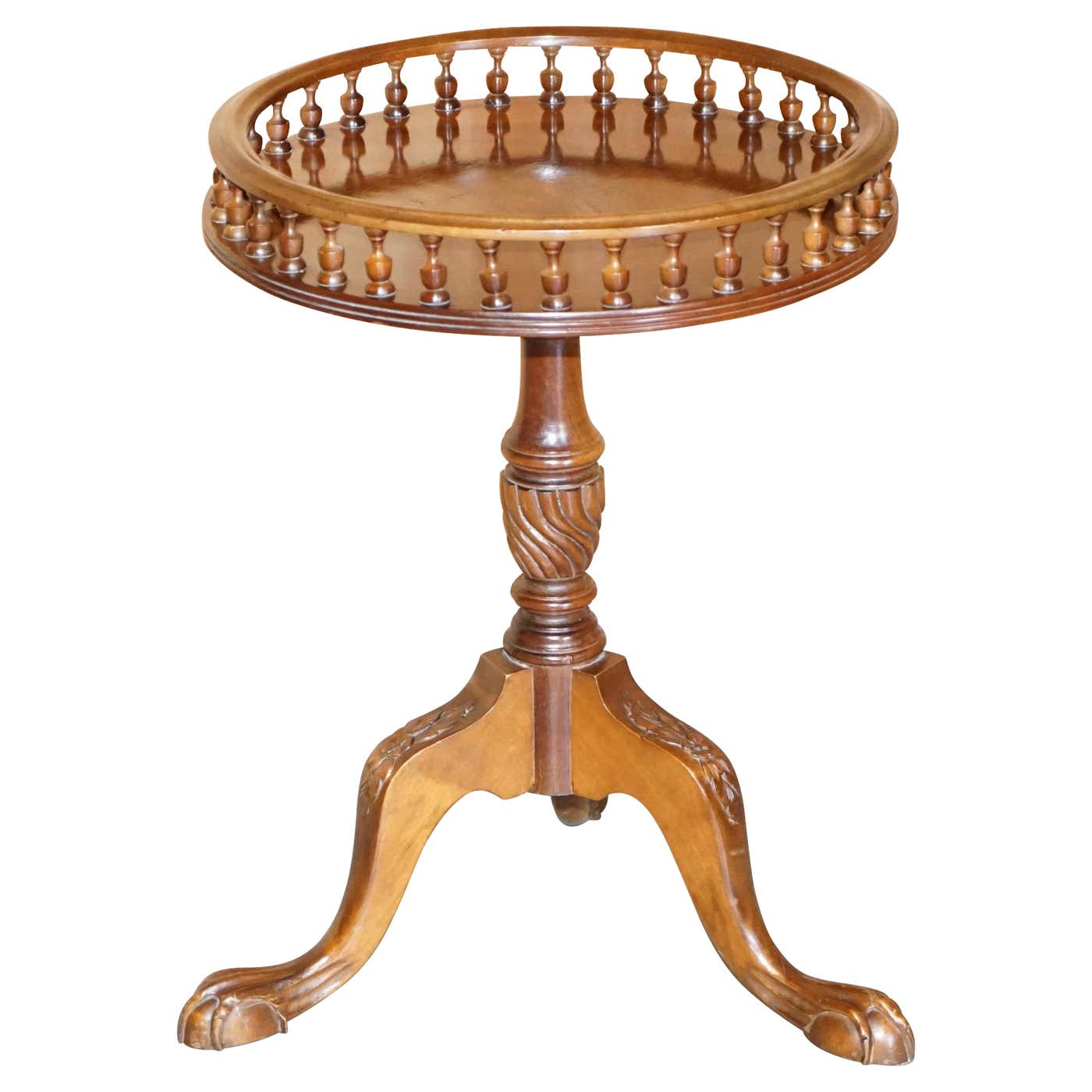 Lovely Flamed Hardwood Gallery Rail Side Table Claw and Ball Feet ...
