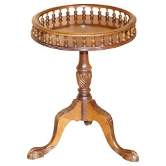 Vintage Lovely Flamed Hardwood Gallery Rail Side Table Claw & Ball Feet Regency Style