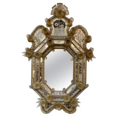 19th Century Venetian Mirror with Etched Glass and Flowers