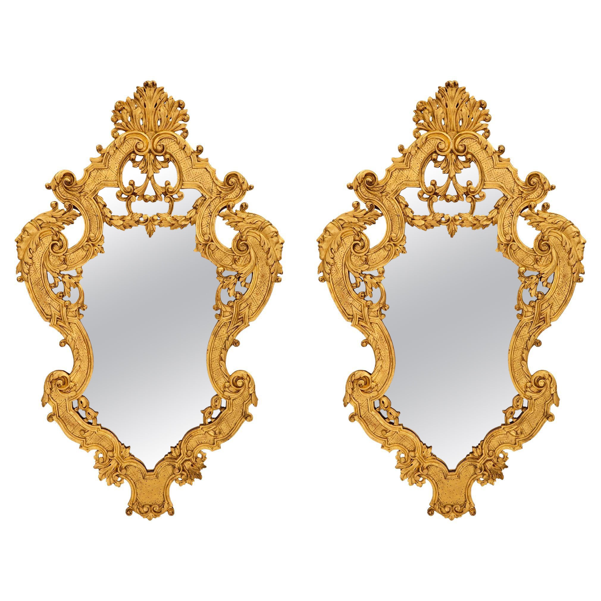 Pair of Italian Early 19th Century Régence St. Giltwood Mirrors For Sale