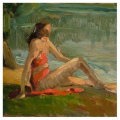 Jean Chaleye 'French', "Red Bikini"Painting