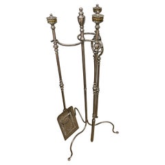 18th Century Polished Steel Fireplace Tools on Stand