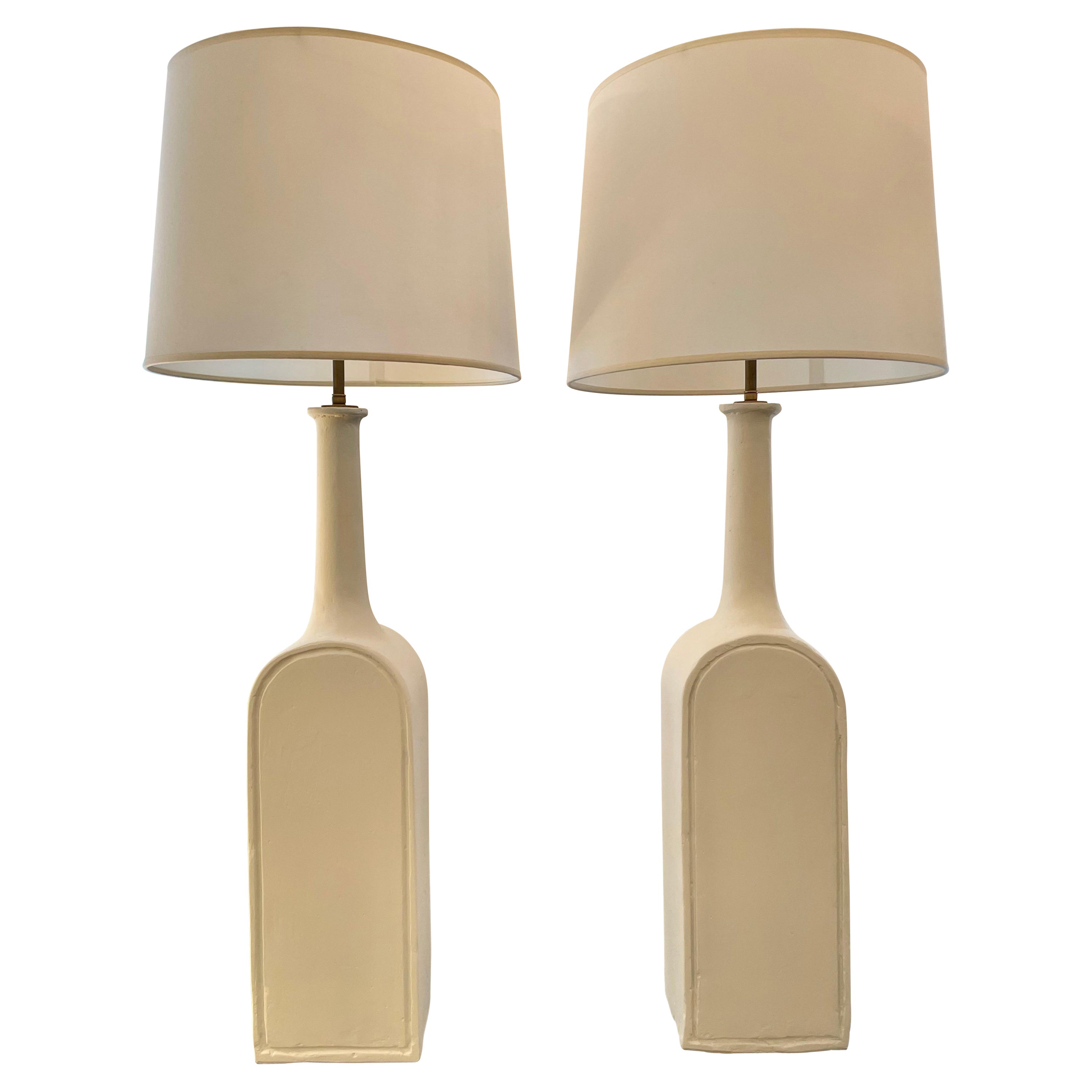 Large Scale Gambone Style Pair of Plaster Lamps