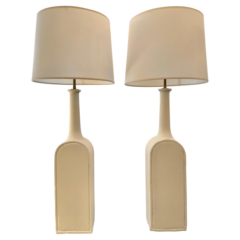 Large Scale Gambone Style Pair of Plaster Lamps For Sale