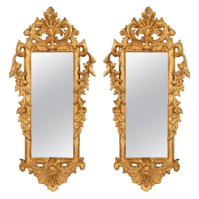 Pair of Italian 18th Century Rococo Style Giltwood Mirrors For Sale at ...