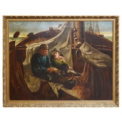Victorian Oil Painting Portrait Girl and Fisherman