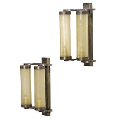 Pair of Modernist Art Deco Sconces 40's Glass and Brass Jacques Quinet, F336