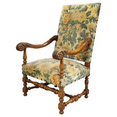 Antique French Walnut Wood Louis XIV Style Fauteuil, 19th Century