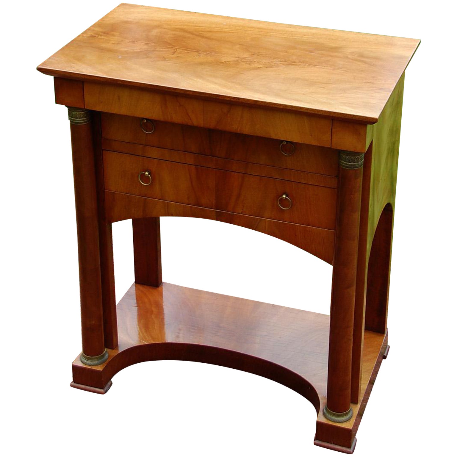 Continental 19th Century Biedermeier Walnut Sidetable with Architectural Details For Sale