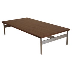 Vintage Giant Walnut Coffee Table with Brushed Aluminum and Steel by Lehigh Leopold