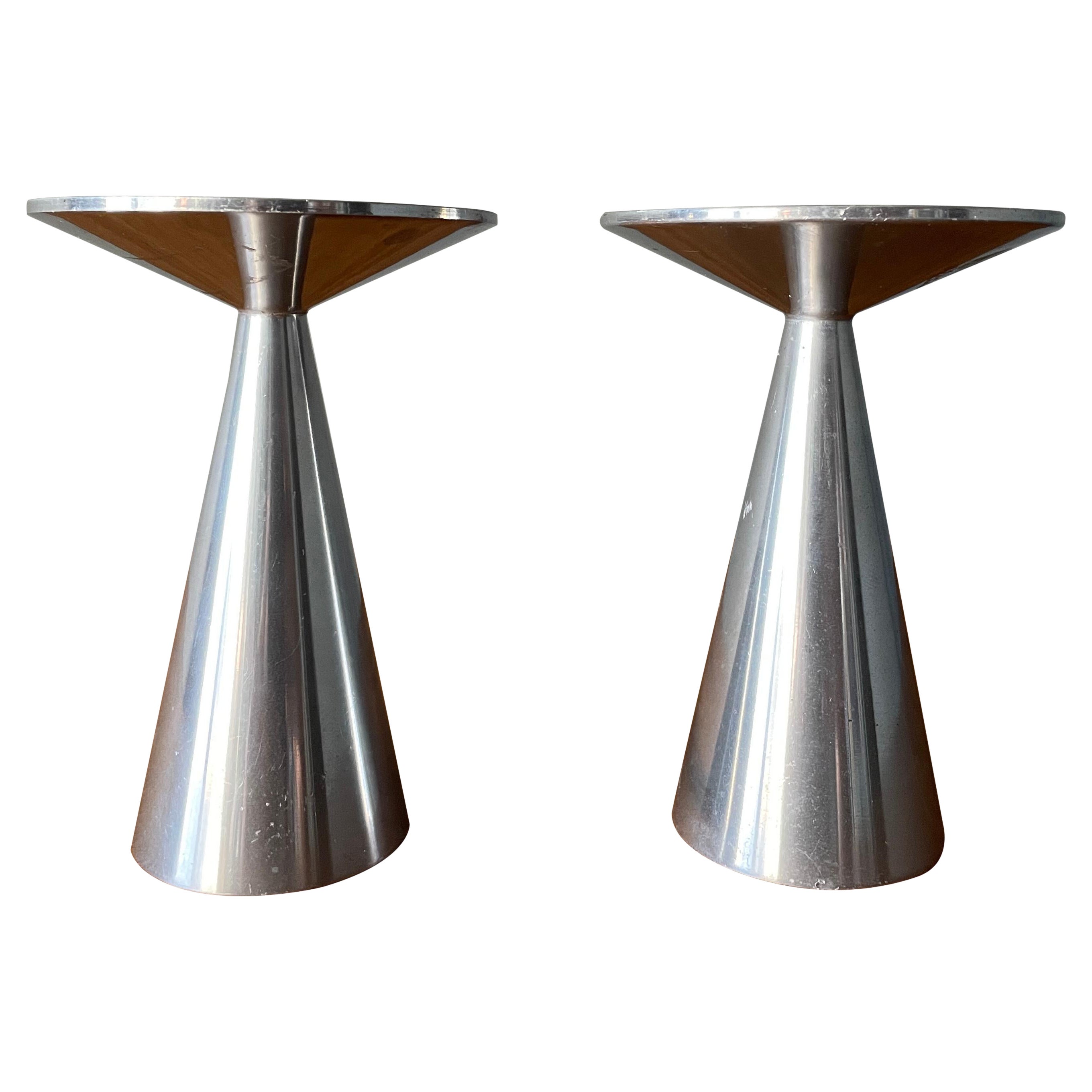 Pair of Vintage Spun Aluminum Candle Holders