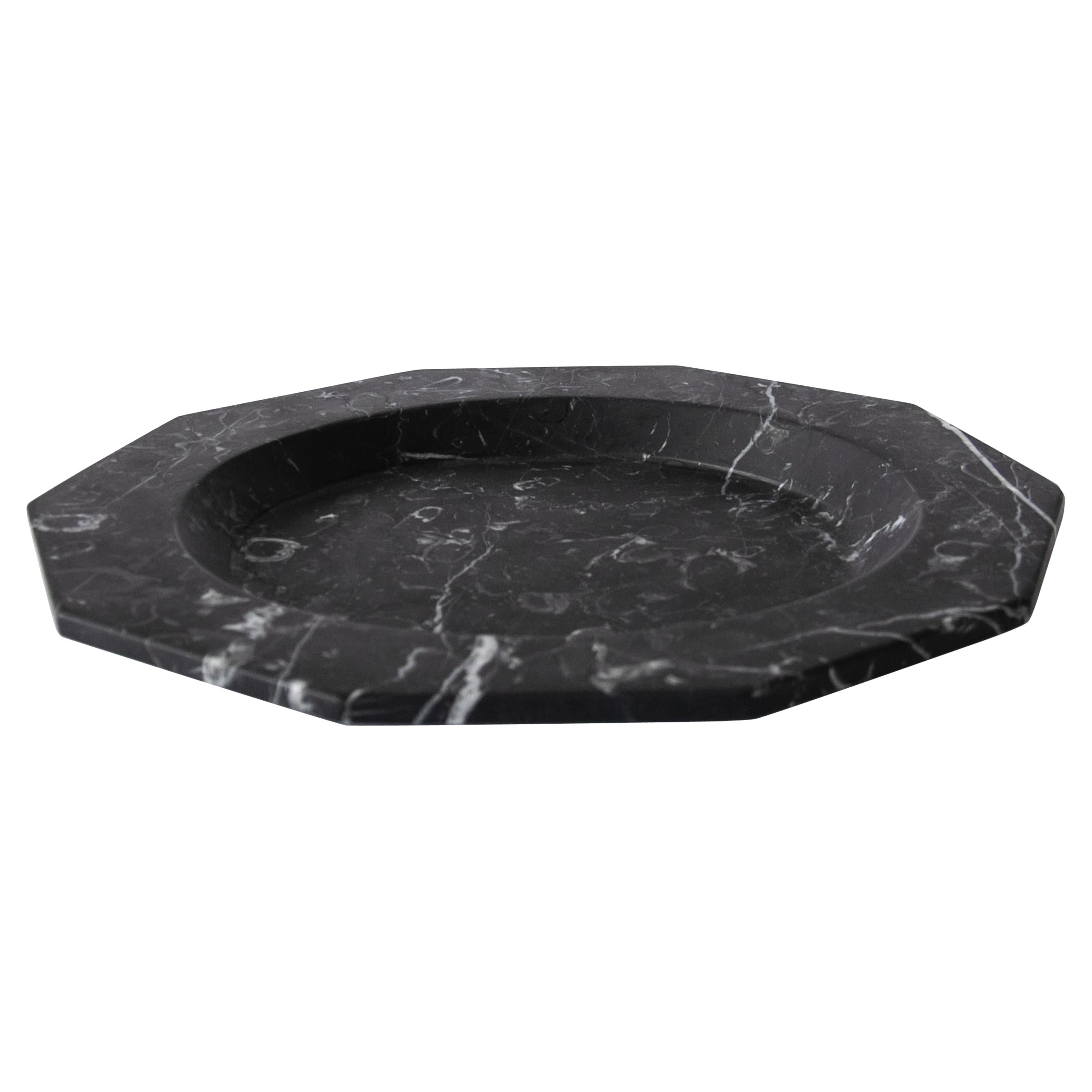 Handmade Dinner Plate in Satin Black Marquina Marble For Sale