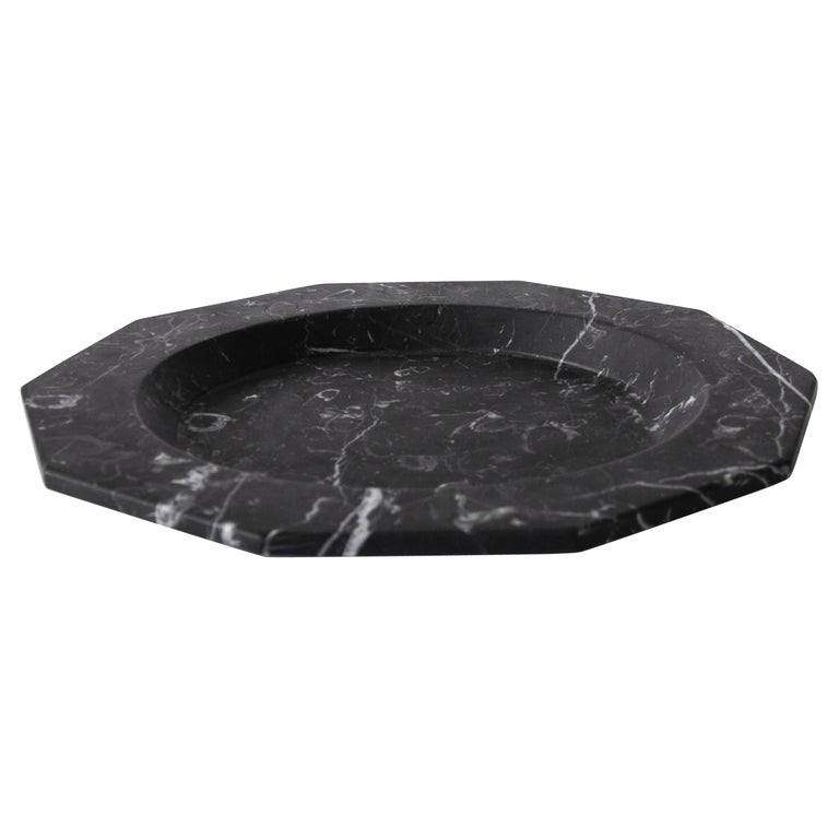Dinner Plate in Satin Black Marquina Marble For Sale