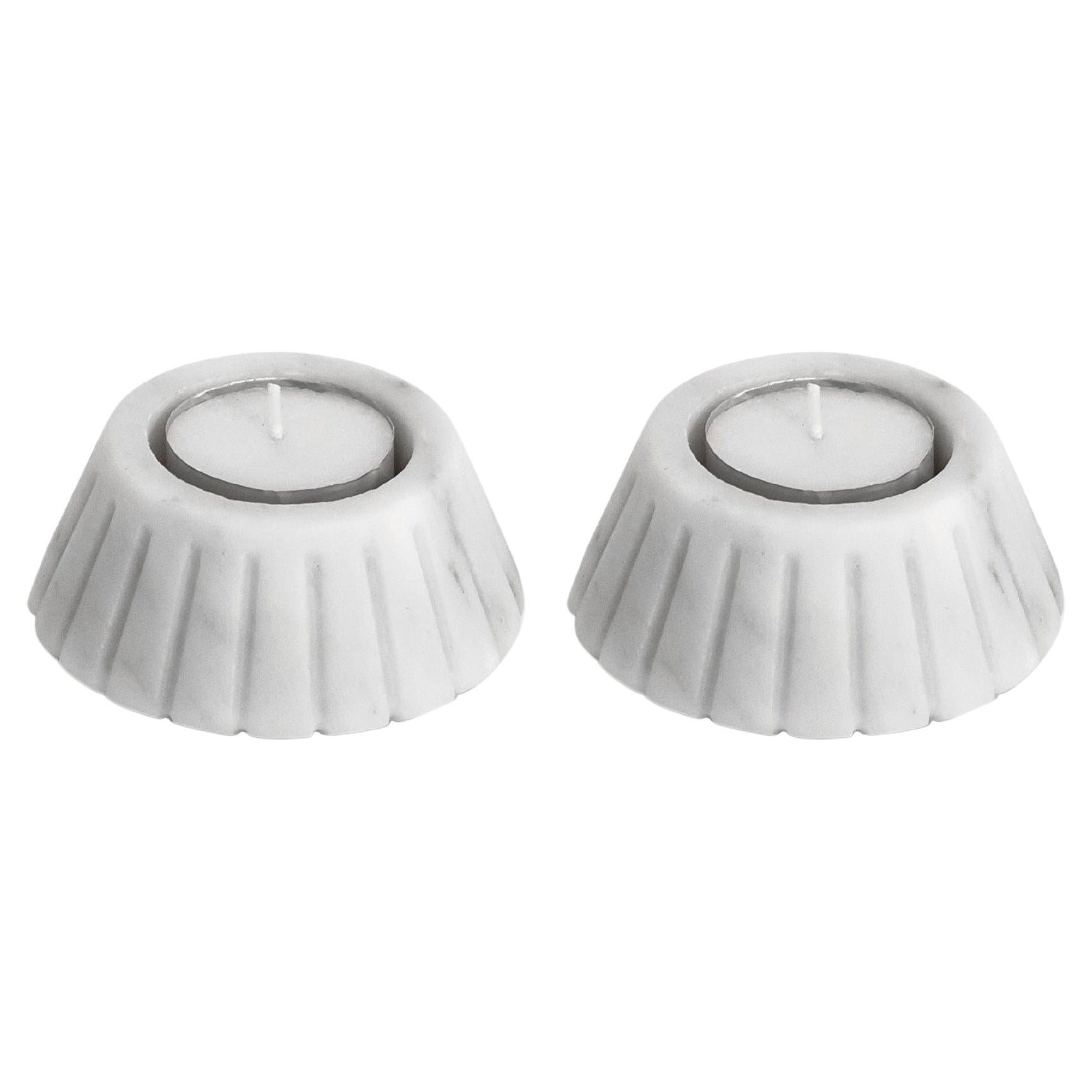 Set de 2 Portacandelitas de mármol satinado hechos a mano