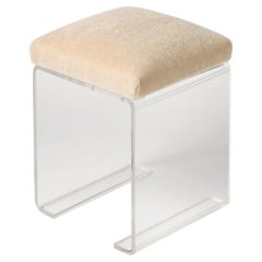 Lucite and Cream Mohair Lucite Stool, France, 1970's