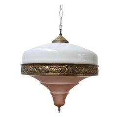 Antique Opaline and Pink Glass French Pendant Light