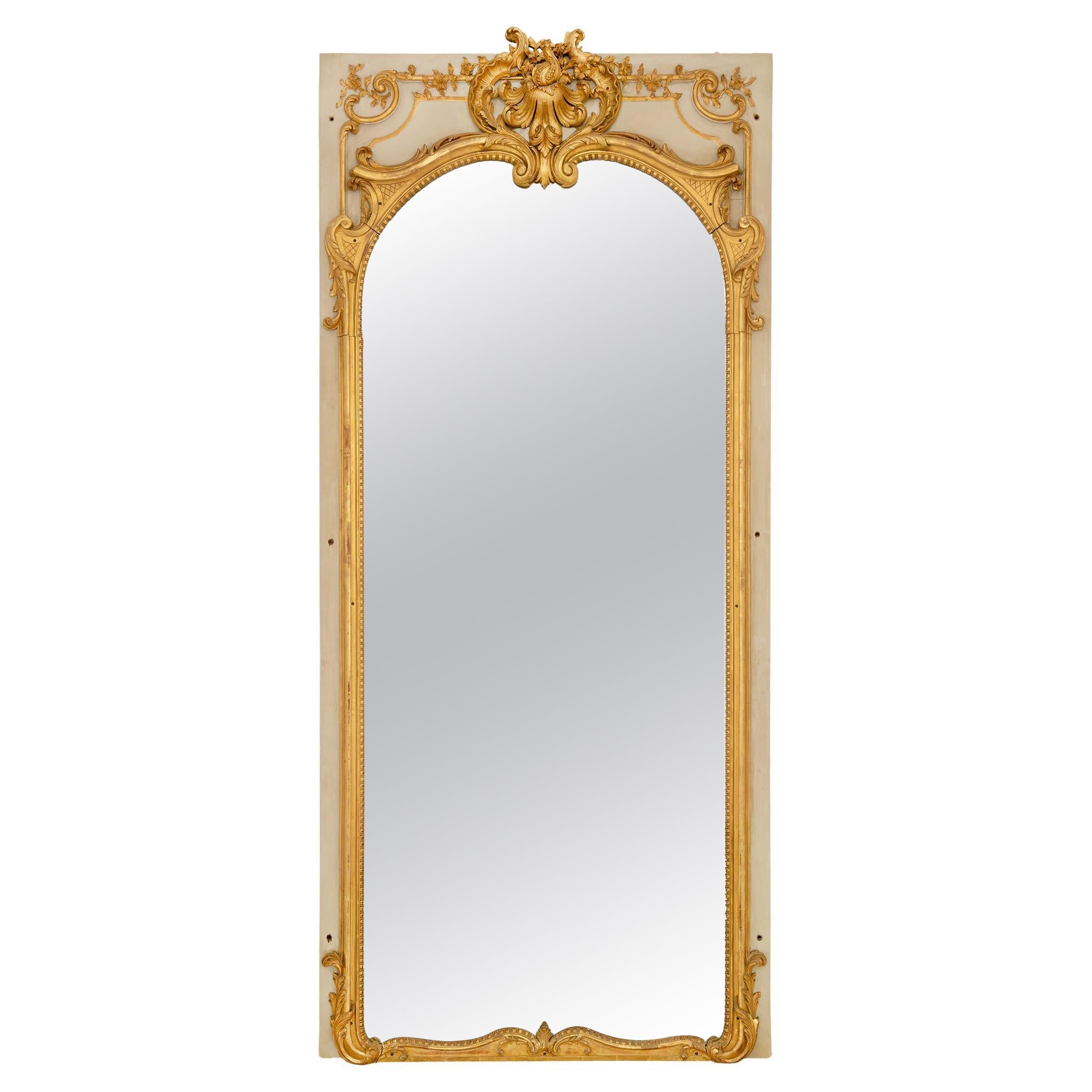 French Mid-19th Century Louis XV Style Patinated Gray and Giltwood Mirror For Sale