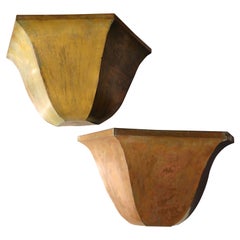 Art Deco Moderne Brass Patinated Wall Sconces Pair Available