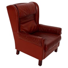 Fauteuil de salon Wingback en cuir brun rougeâtre vintage, Autriche, années 1970