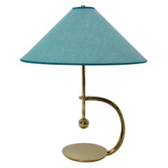 Vintage-Tischlampe aus Messing im Art-déco-Stil mit blauem Teal-Textilschirm, Wien, um 1925