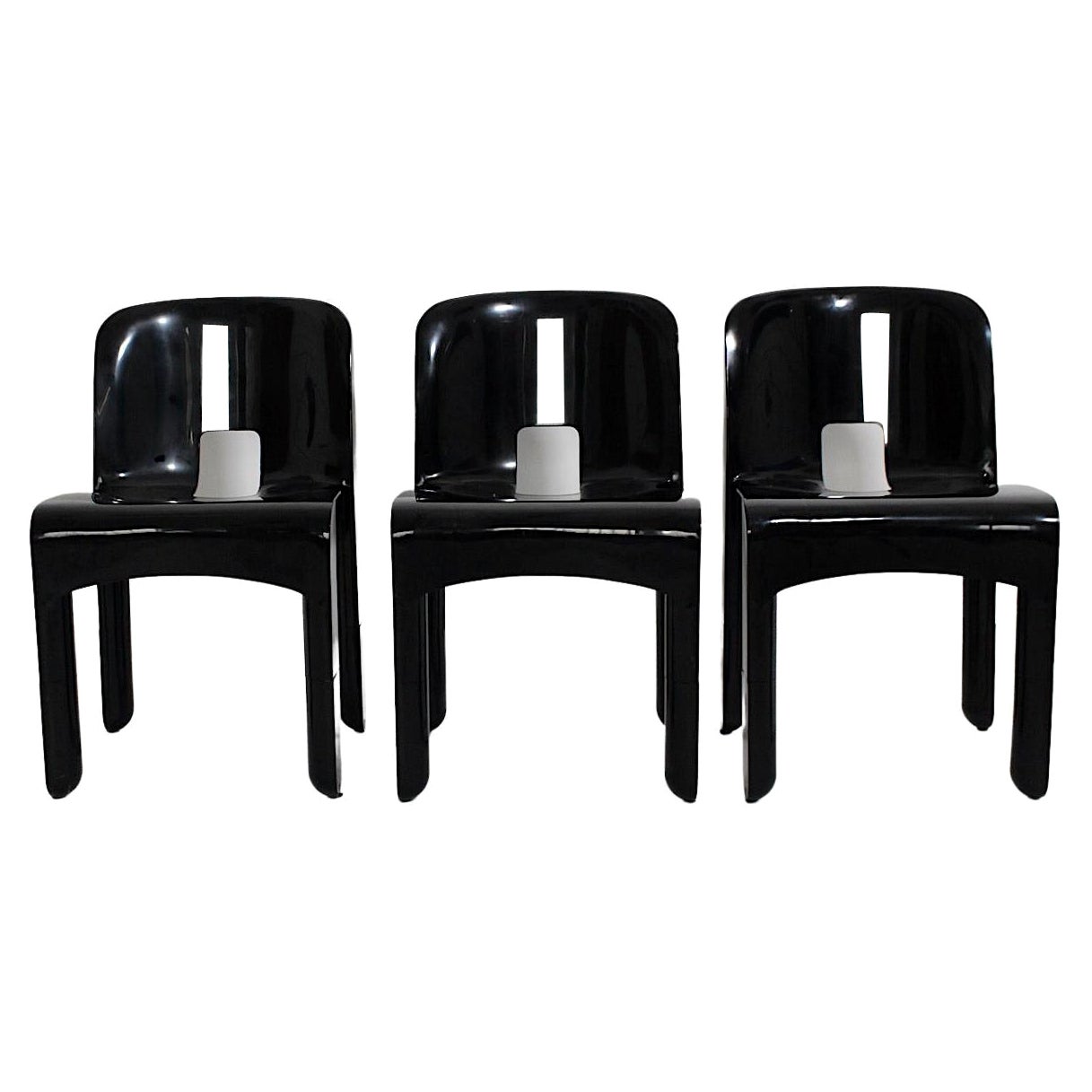 Space Age Vintage Black Plastic Three Dining Chair Joe Colombo 1967 Italy