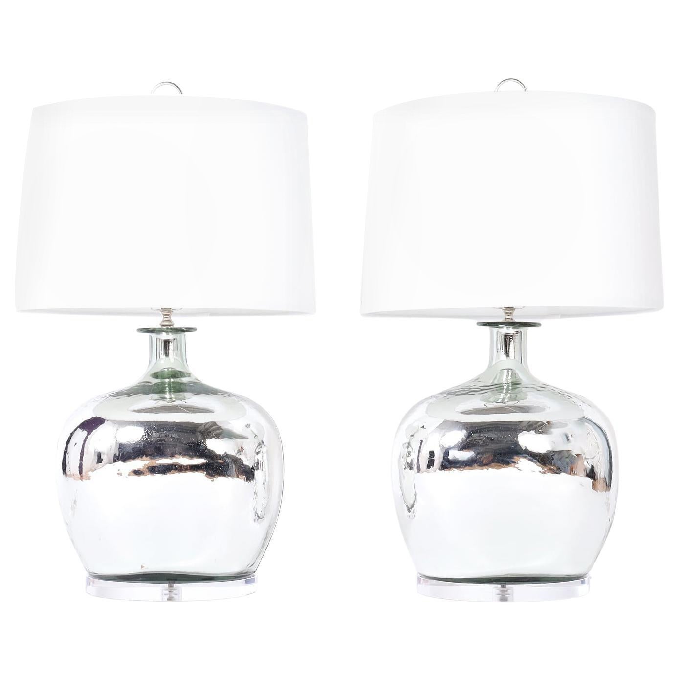 Pair of Mercury Glass Bottle Table Lamps