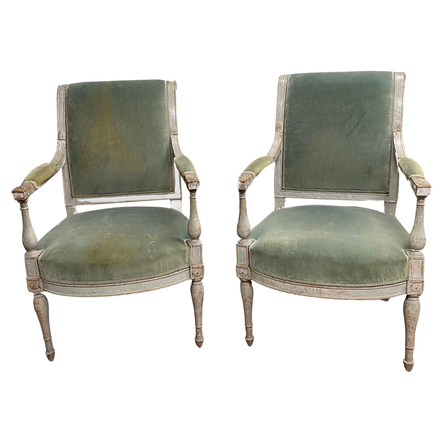 Paar bemalte Sessel aus der Directoire-Periode nach einem Modell von Jacob Desmalter im Angebot